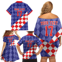 Custom Croatia Basketball Family Matching Off Shoulder Short Dress and Hawaiian Shirt Sporty Style