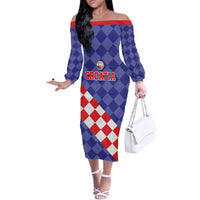 Custom Croatia Basketball Off The Shoulder Long Sleeve Dress Sporty Style