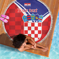 Personalized Croatia Coat of Arms Beach Blanket Checkerboard Style