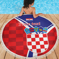 Personalized Croatia Coat of Arms Beach Blanket Checkerboard Style