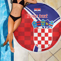 Personalized Croatia Coat of Arms Beach Blanket Checkerboard Style