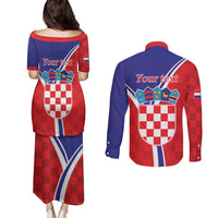 Personalized Croatia Coat of Arms Couples Matching Puletasi and Long Sleeve Button Shirt Checkerboard Style