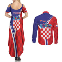 Personalized Croatia Coat of Arms Couples Matching Summer Maxi Dress and Long Sleeve Button Shirt Checkerboard Style