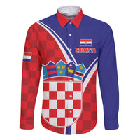 Personalized Croatia Coat of Arms Family Matching Off The Shoulder Long Sleeve Dress and Hawaiian Shirt Checkerboard Style