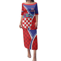 Personalized Croatia Coat of Arms Family Matching Puletasi and Hawaiian Shirt Checkerboard Style
