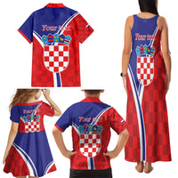 Personalized Croatia Coat of Arms Family Matching Tank Maxi Dress and Hawaiian Shirt Checkerboard Style