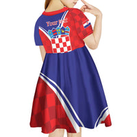 Personalized Croatia Coat of Arms Kid Short Sleeve Dress Checkerboard Style