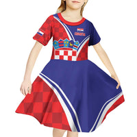 Personalized Croatia Coat of Arms Kid Short Sleeve Dress Checkerboard Style