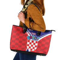 Personalized Croatia Coat of Arms Leather Tote Bag Checkerboard Style