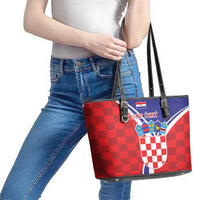 Personalized Croatia Coat of Arms Leather Tote Bag Checkerboard Style