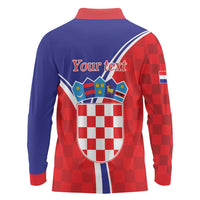 Personalized Croatia Coat of Arms Long Sleeve Polo Shirt Checkerboard Style