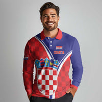 Personalized Croatia Coat of Arms Long Sleeve Polo Shirt Checkerboard Style