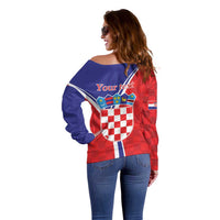 Personalized Croatia Coat of Arms Off Shoulder Sweater Checkerboard Style