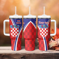 Personalized Croatia Coat of Arms Tumbler With Handle Checkerboard Style
