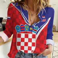 Personalized Croatia Coat of Arms Women Casual Shirt Checkerboard Style