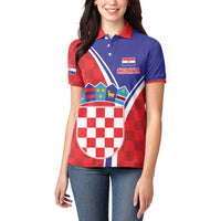 Personalized Croatia Coat of Arms Women Polo Shirt Checkerboard Style