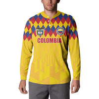 Custom Colombia Football Button Sweatshirt Retro Yellow Style