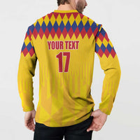 Custom Colombia Football Button Sweatshirt Retro Yellow Style