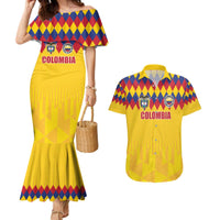 Custom Colombia Football Couples Matching Mermaid Dress and Hawaiian Shirt Retro Yellow Style