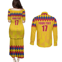 Custom Colombia Football Couples Matching Puletasi and Long Sleeve Button Shirt Retro Yellow Style