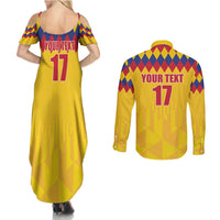 Custom Colombia Football Couples Matching Summer Maxi Dress and Long Sleeve Button Shirt Retro Yellow Style