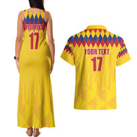 Custom Colombia Football Couples Matching Tank Maxi Dress and Hawaiian Shirt Retro Yellow Style