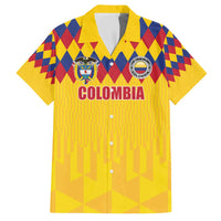 Custom Colombia Football Family Matching Off The Shoulder Long Sleeve Dress and Hawaiian Shirt Retro Yellow Style