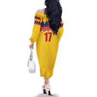 Custom Colombia Football Family Matching Off The Shoulder Long Sleeve Dress and Hawaiian Shirt Retro Yellow Style