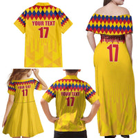 Custom Colombia Football Family Matching Off Shoulder Maxi Dress and Hawaiian Shirt Retro Yellow Style