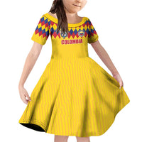 Custom Colombia Football Family Matching Off Shoulder Short Dress and Hawaiian Shirt Retro Yellow Style
