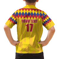 Custom Colombia Football Family Matching Puletasi and Hawaiian Shirt Retro Yellow Style