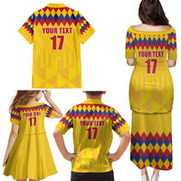 Custom Colombia Football Family Matching Puletasi and Hawaiian Shirt Retro Yellow Style