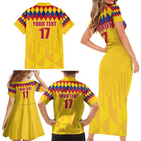 Custom Colombia Football Family Matching Short Sleeve Bodycon Dress and Hawaiian Shirt Retro Yellow Style