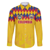 Custom Colombia Football Family Matching Short Sleeve Bodycon Dress and Hawaiian Shirt Retro Yellow Style