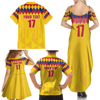 Custom Colombia Football Family Matching Summer Maxi Dress and Hawaiian Shirt Retro Yellow Style
