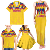 Custom Colombia Football Family Matching Tank Maxi Dress and Hawaiian Shirt Retro Yellow Style