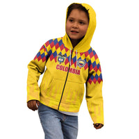 Custom Colombia Football Kid Hoodie Retro Yellow Style