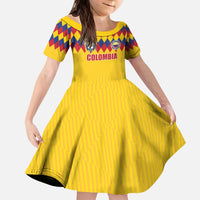 Custom Colombia Football Kid Short Sleeve Dress Retro Yellow Style
