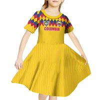Custom Colombia Football Kid Short Sleeve Dress Retro Yellow Style