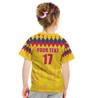 Custom Colombia Football Kid T Shirt Retro Yellow Style