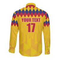 Custom Colombia Football Long Sleeve Button Shirt Retro Yellow Style