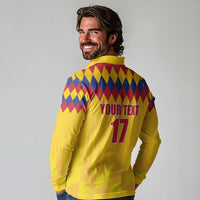 Custom Colombia Football Long Sleeve Polo Shirt Retro Yellow Style