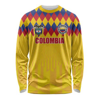 Custom Colombia Football Long Sleeve Shirt Retro Yellow Style