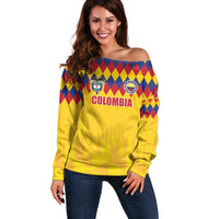 Custom Colombia Football Off Shoulder Sweater Retro Yellow Style