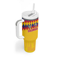 Custom Colombia Football Tumbler With Handle Retro Yellow Style