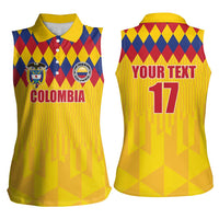 Custom Colombia Football Women Sleeveless Polo Shirt Retro Yellow Style