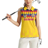 Custom Colombia Football Women Sleeveless Polo Shirt Retro Yellow Style
