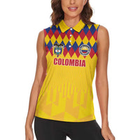 Custom Colombia Football Women Sleeveless Polo Shirt Retro Yellow Style