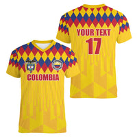Custom Colombia Football Women V-Neck T-Shirt Retro Yellow Style