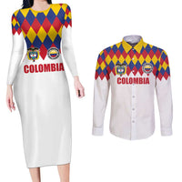 Custom Colombia Football Couples Matching Long Sleeve Bodycon Dress and Long Sleeve Button Shirt Retro White Style